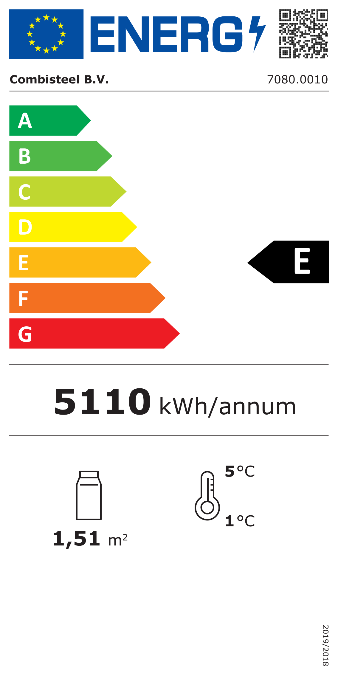 Étiquette énergétique officielle — Combisteel 7080.0010 — classe E
