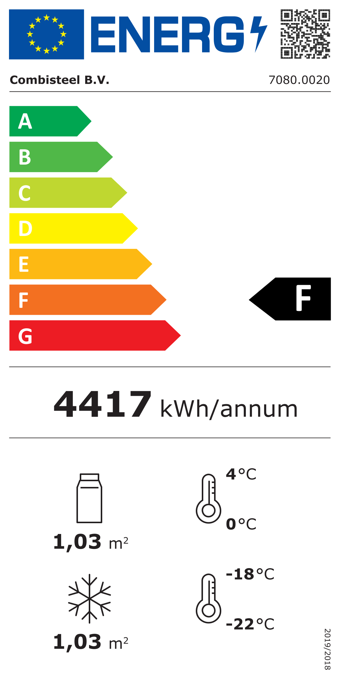 Étiquette énergétique officielle — Combisteel 7080.0020 — classe F