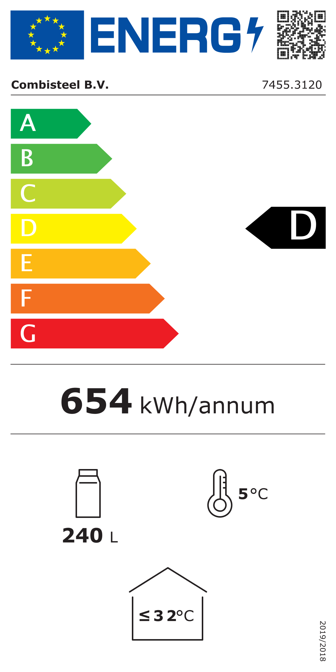 Étiquette énergétique officielle — Combisteel 7455.3120 — classe D