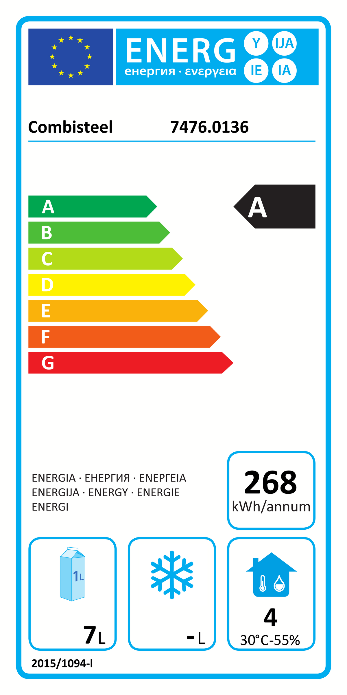 Étiquette énergétique officielle — Combisteel 7476.0136 — classe A