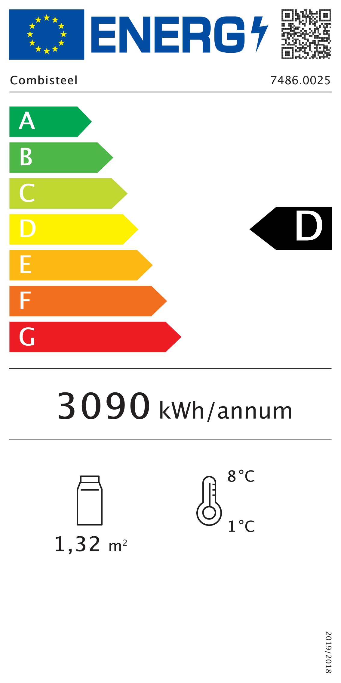 Étiquette énergétique officielle — Combisteel 7486.0025 — classe D