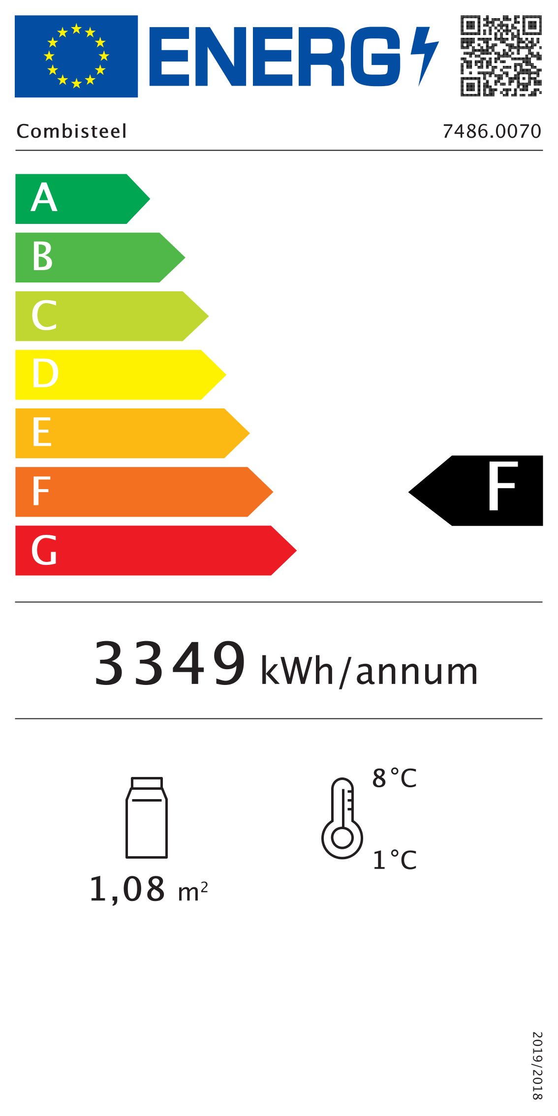 Étiquette énergétique officielle — Combisteel 7486.0070 — classe F