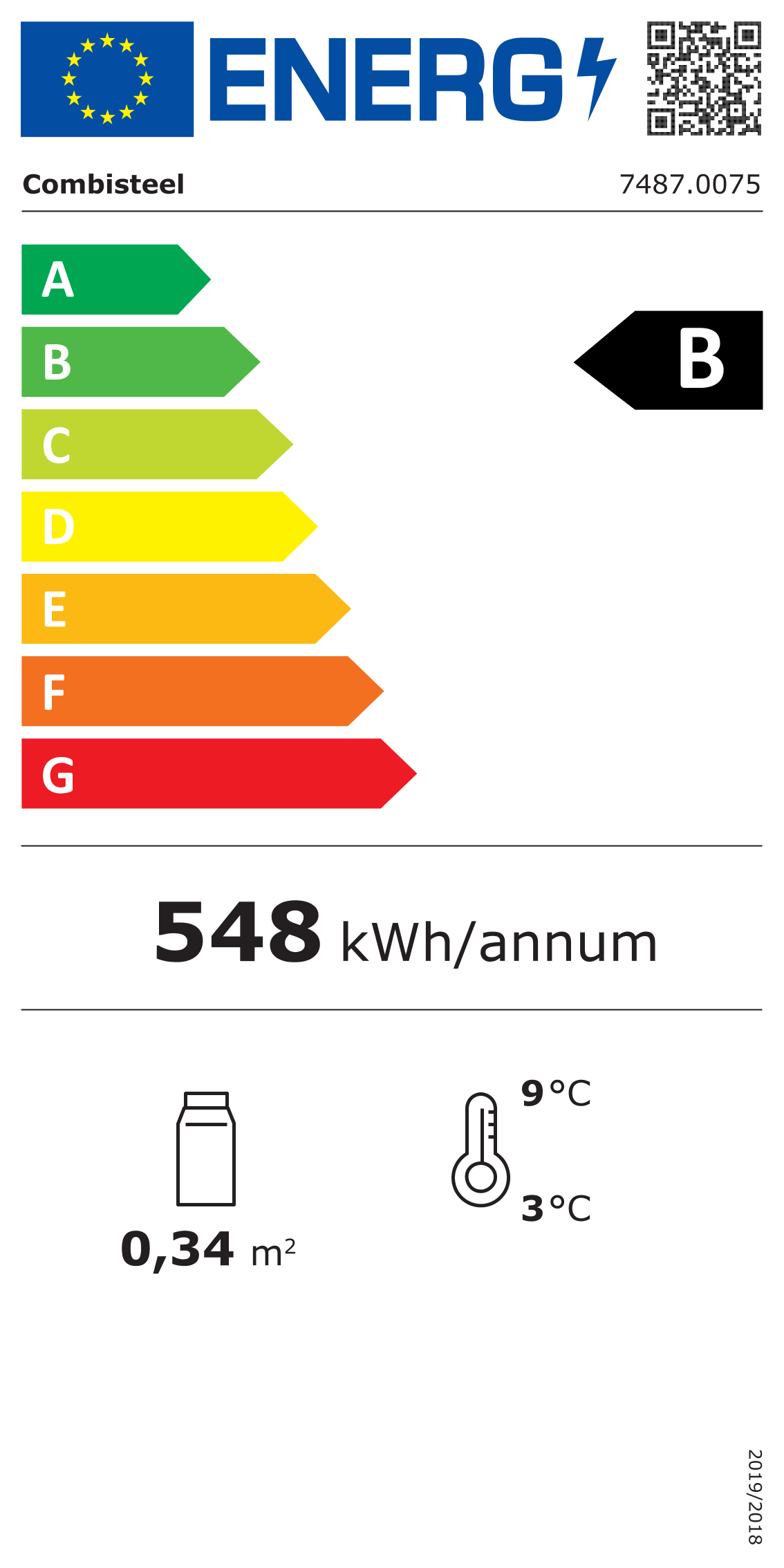 Étiquette énergétique officielle — Combisteel 7487.0075 — classe B