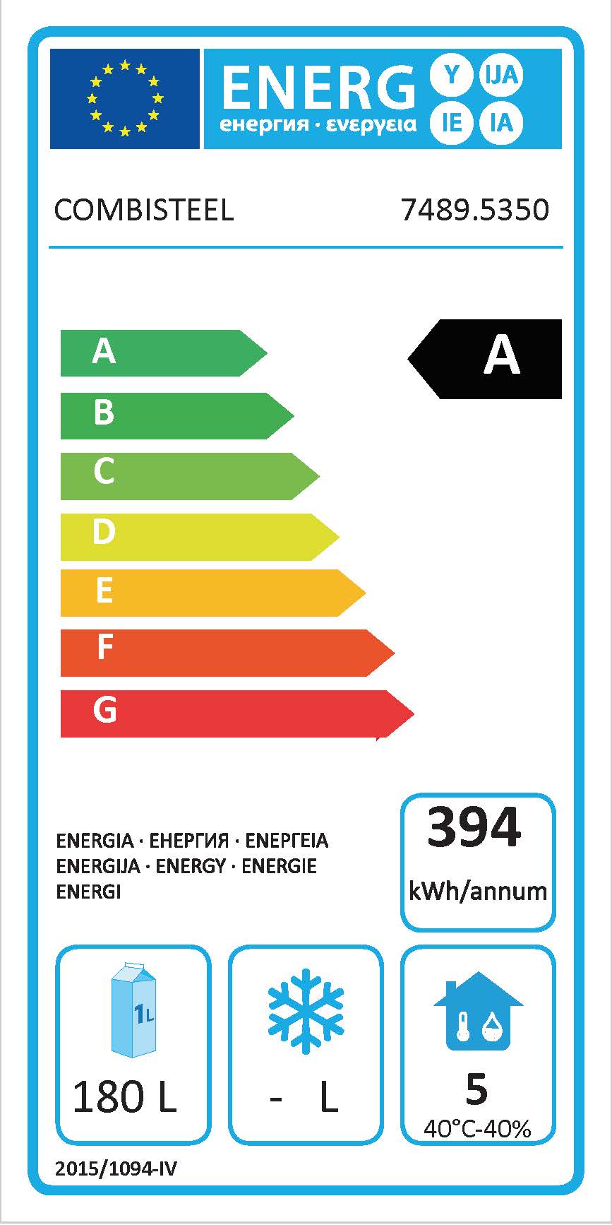Étiquette énergétique officielle — Combisteel 7489.5350 — classe A