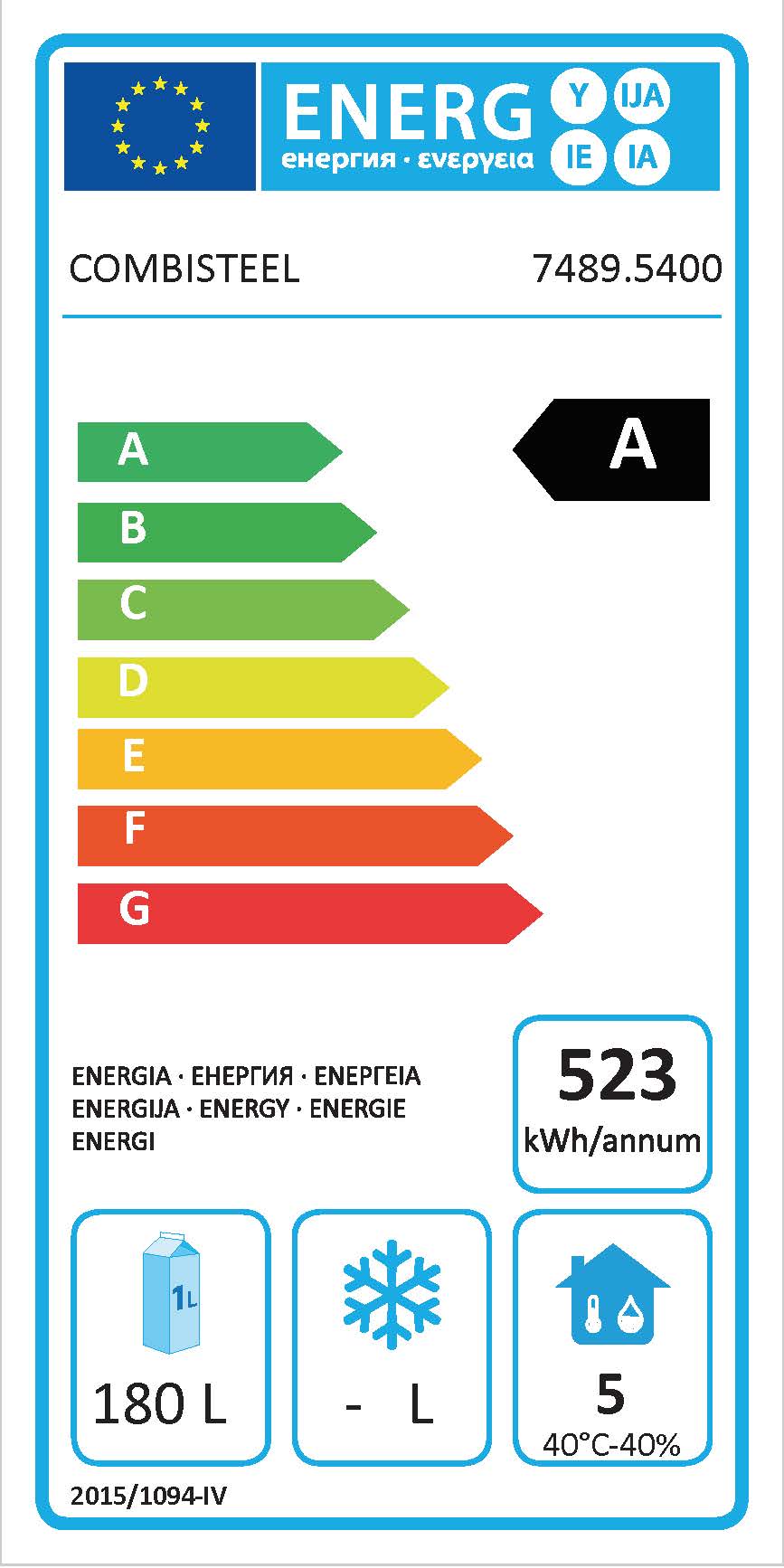 Étiquette énergétique officielle — Combisteel 7489.5400 — classe A