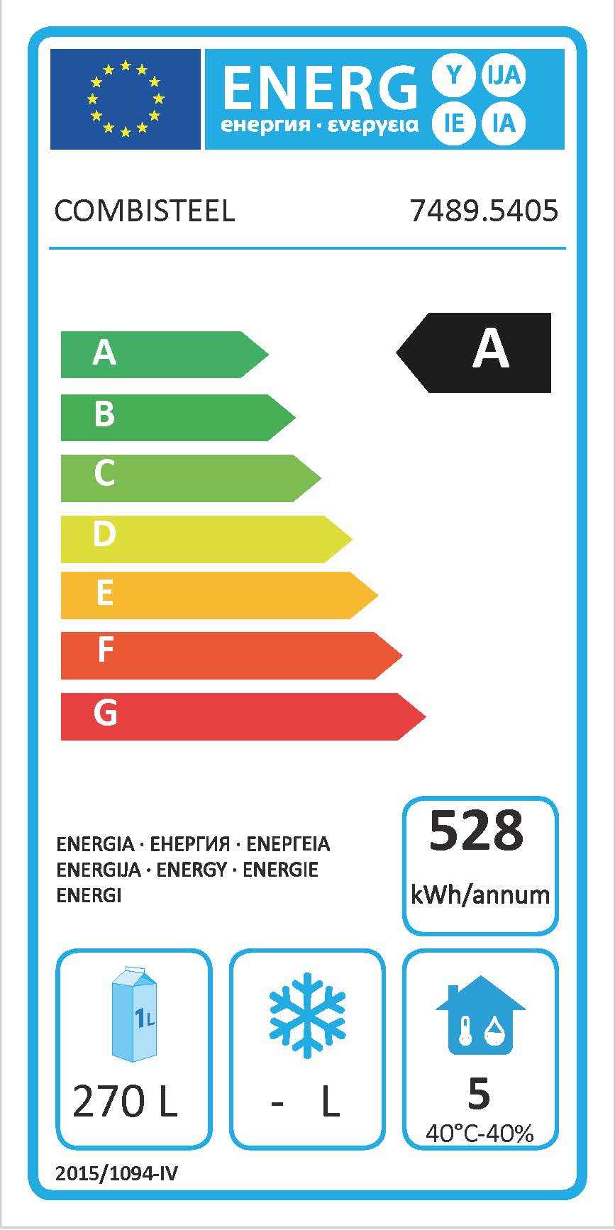 Étiquette énergétique officielle — Combisteel 7489.5405 — classe A