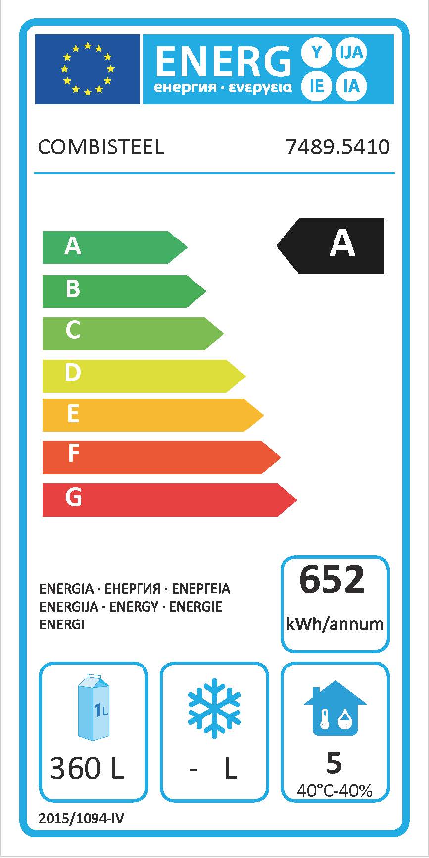 Étiquette énergétique officielle — Combisteel 7489.5410 — classe A