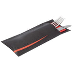 Pochettes à couverts noires avec serviette rouge Europochette (lot de 100) — CK239
