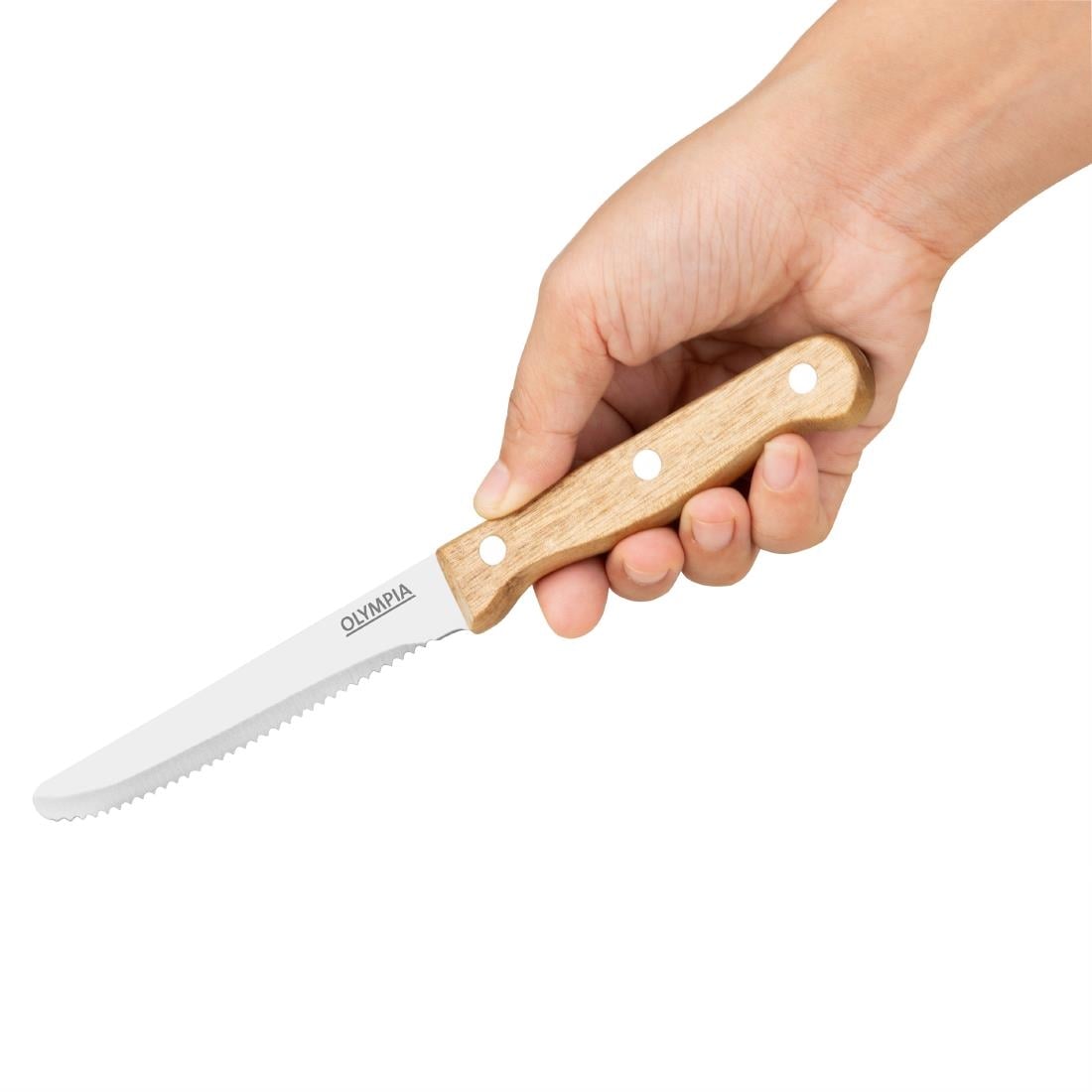 Couteaux à steak arrondis manche en bois d'acacia 100% FSC Olympia 121mm (lot de 12) — CS717