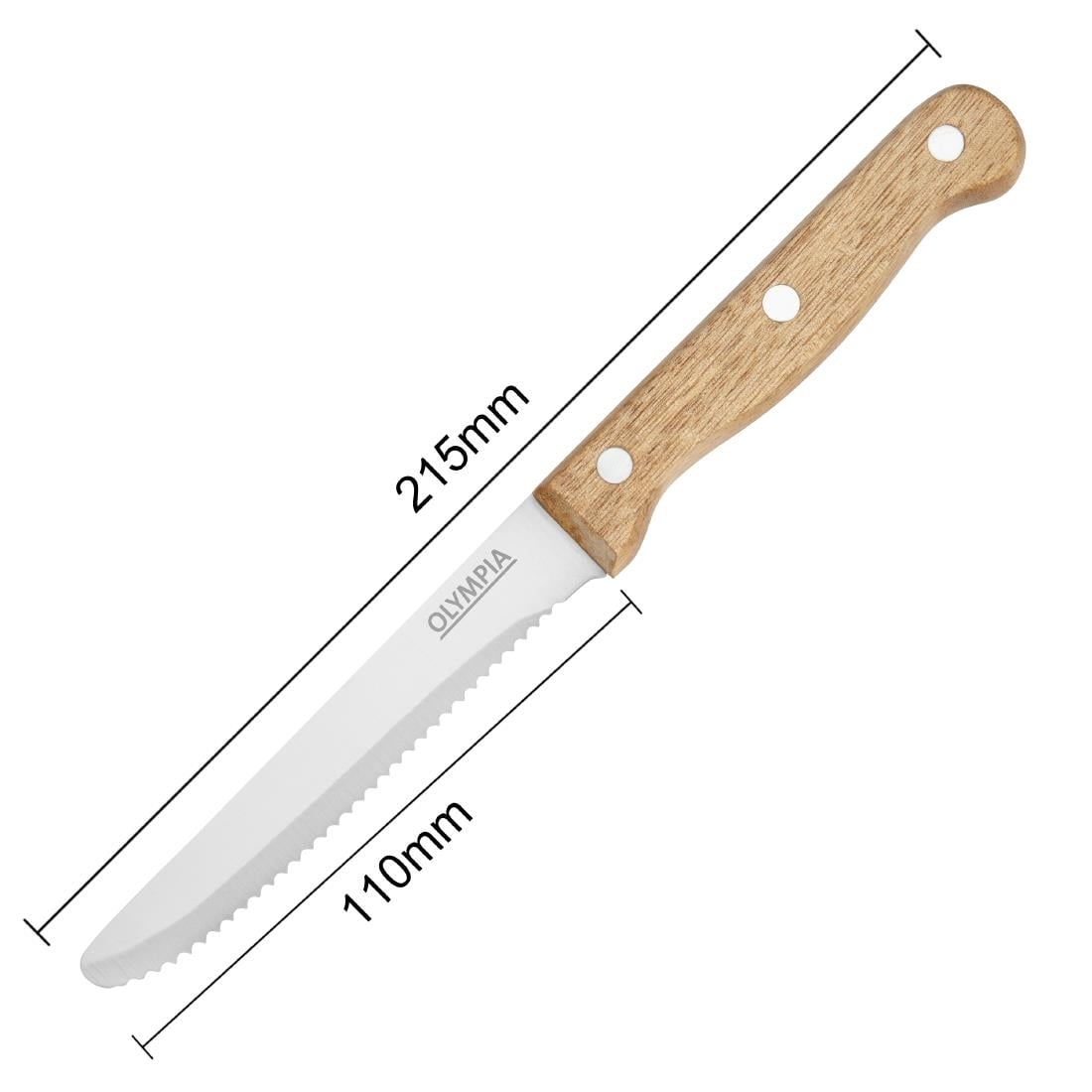 Couteaux à steak arrondis manche en bois d'acacia 100% FSC Olympia 121mm (lot de 12) — CS717