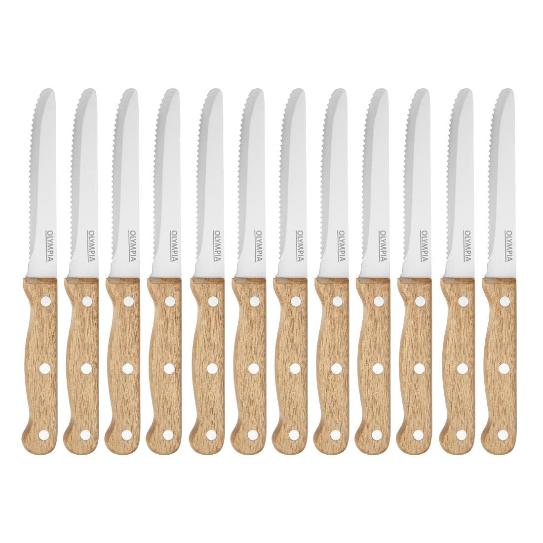 Couteaux à steak arrondis manche en bois d'acacia 100% FSC Olympia 121mm (lot de 12) — CS717