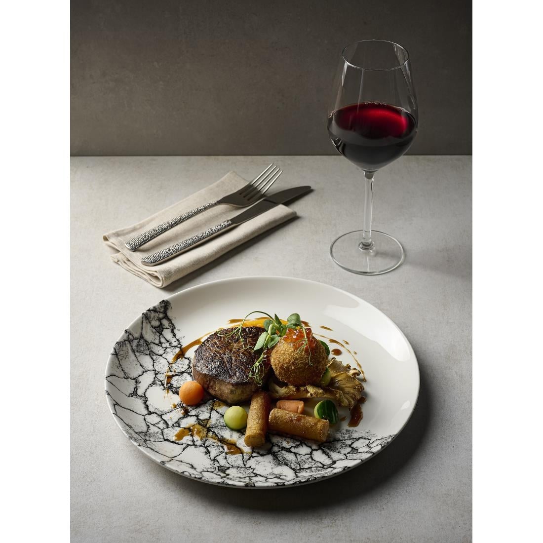 Assiettes coupe ronde Churchill Kintsugi Accents Quartz Black Evolve 182mm (Lot de 12) — CU669