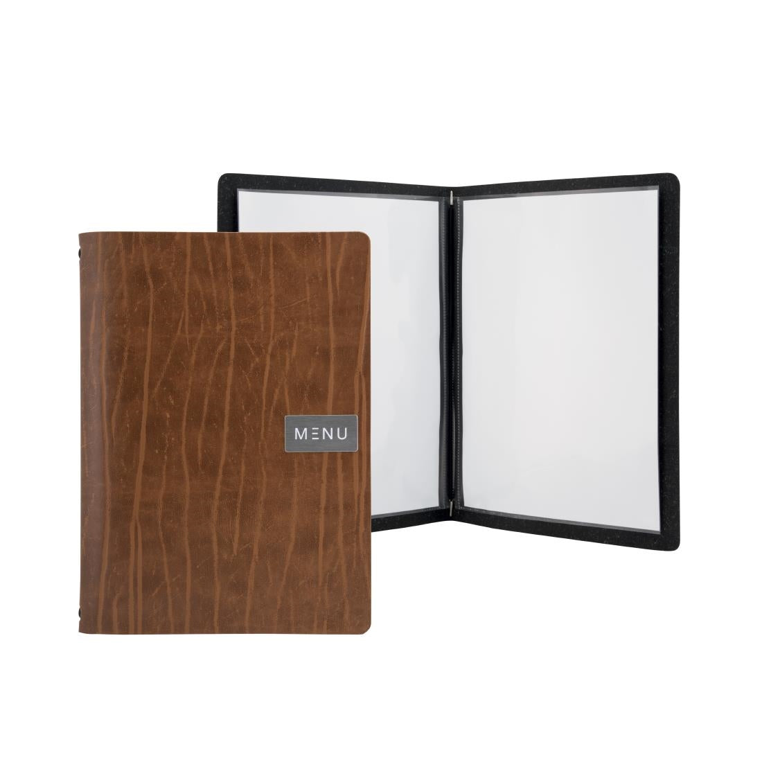 Protège-menu en cuir recyclé Securit Gamme Leather A4 marron — CU926