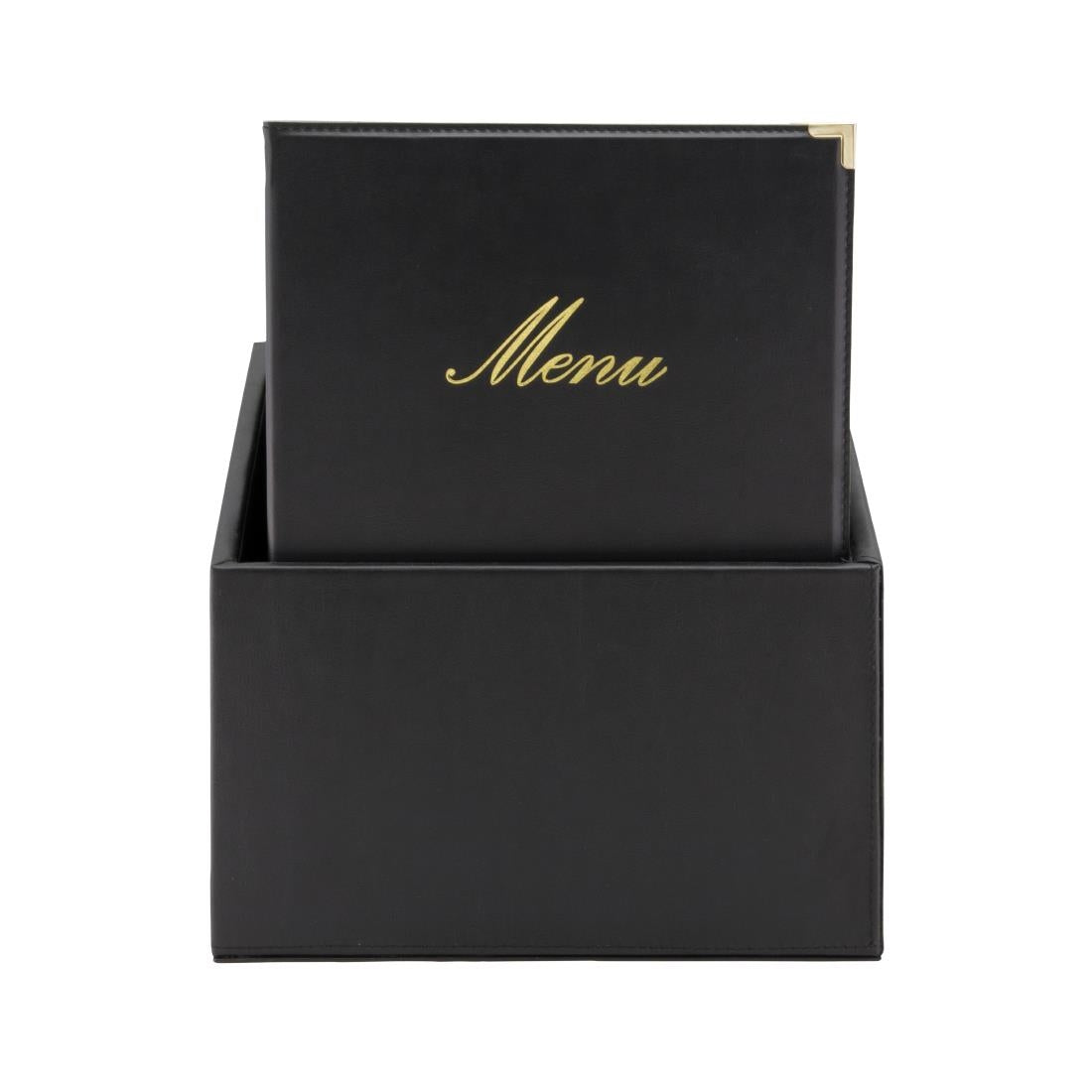 Boîte avec 20 protège-menus simili cuir A4x4 Securit Classic noirs — CU929