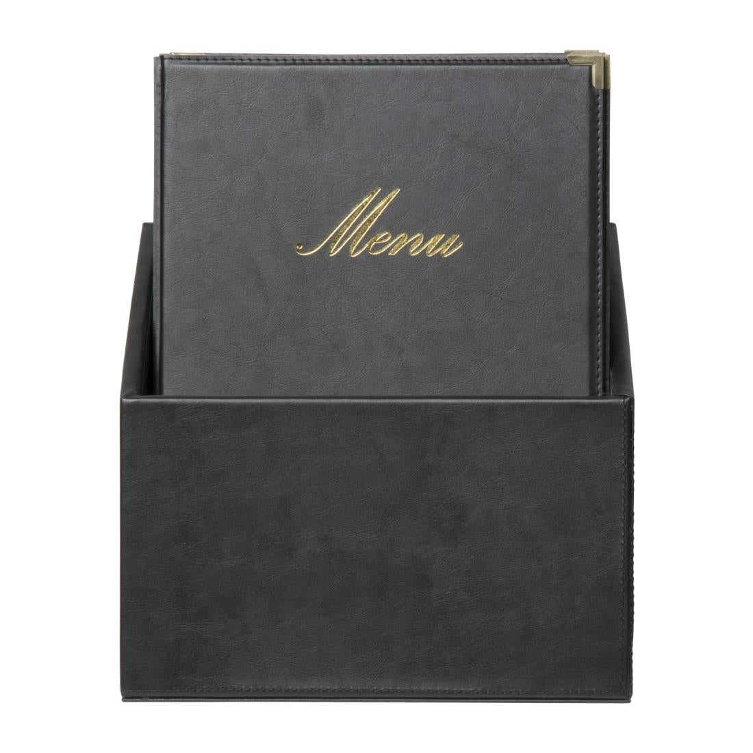 Boîte avec 20 protège-menus simili cuir A4x4 Securit Classic noirs — CU929