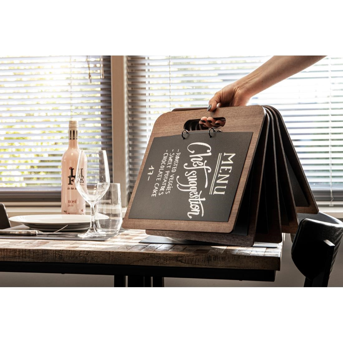 Planche porte-menu à anneaux Securit gamme Walnut — CU930
