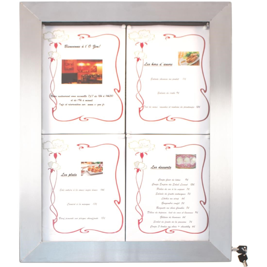 Porte-menu mural à LED couleurs en inox Securit 4xA4 — CU937