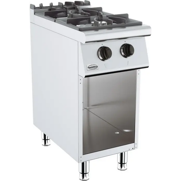 Professioneel gasfornuis 2 branders op kist 400x700