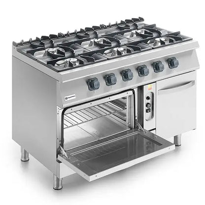 Cuisinière gaz sur four statique GN 2/1 et armoire fermée