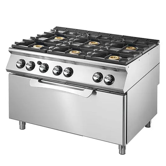 Cuisinière gaz sur four statique maxi 6 brûleurs - a feux