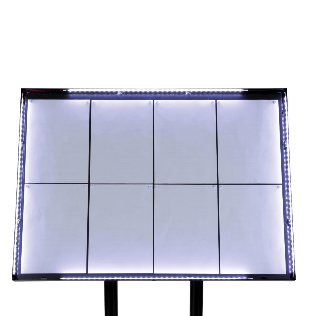 Porte-menu à LED blanches en acier noir Securit 8xA4 avec poteau et socle — CX074
