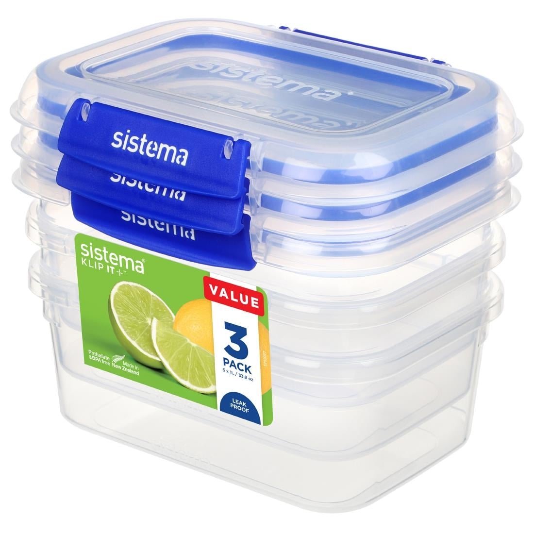 Boîtes alimentaires rectangulaires Sistema Klip It Plus 1L (lot de 3) — CH254
