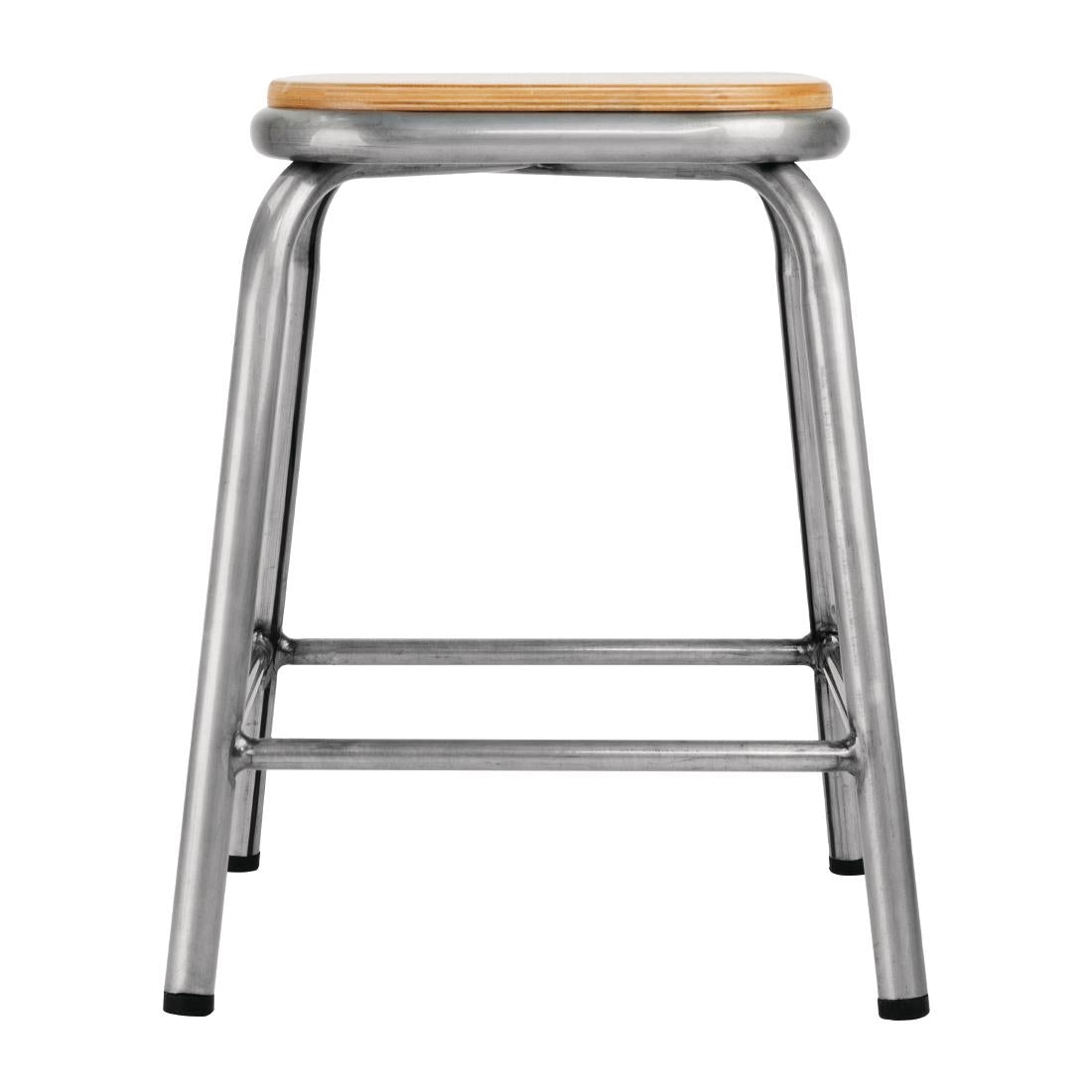 Tabouret bas en acier galvanisé avec assise en bois Bolero Cantina (lot de 4) — DE478