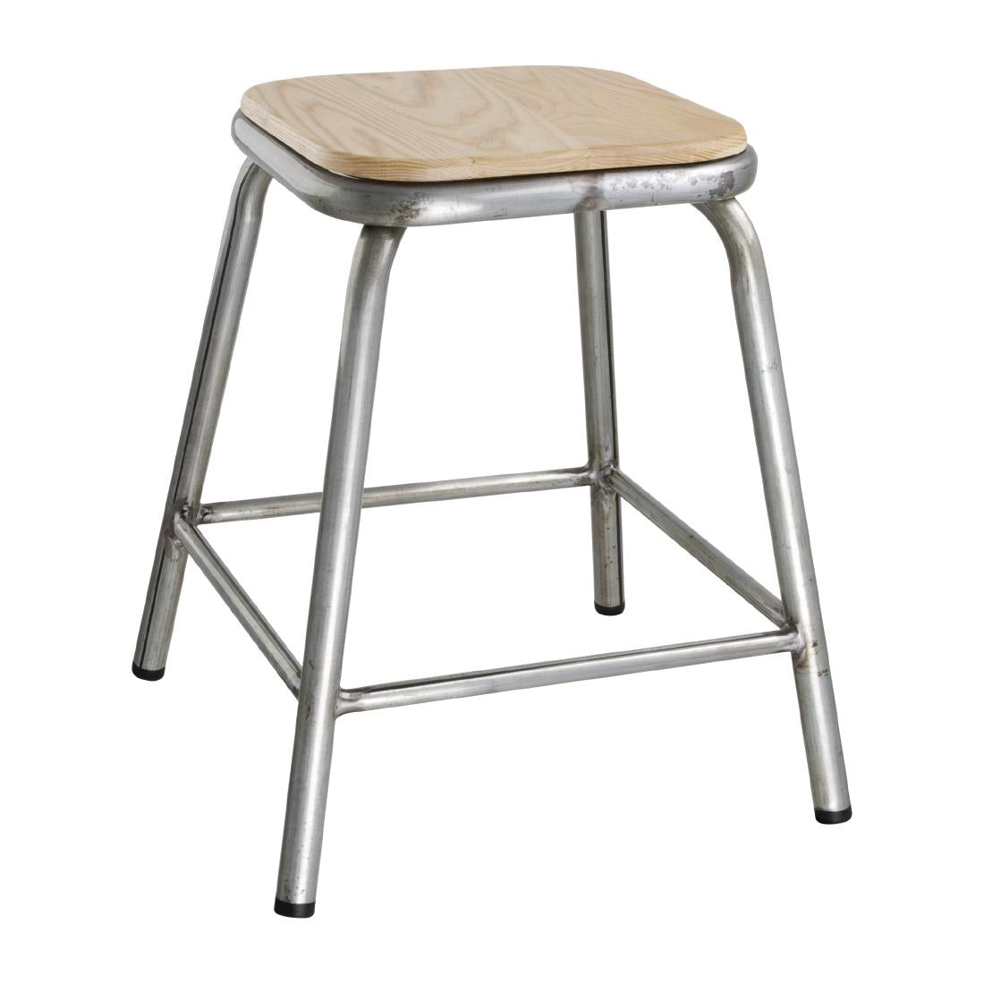 Tabouret bas en acier galvanisé avec assise en bois Bolero Cantina (lot de 4) — DE478