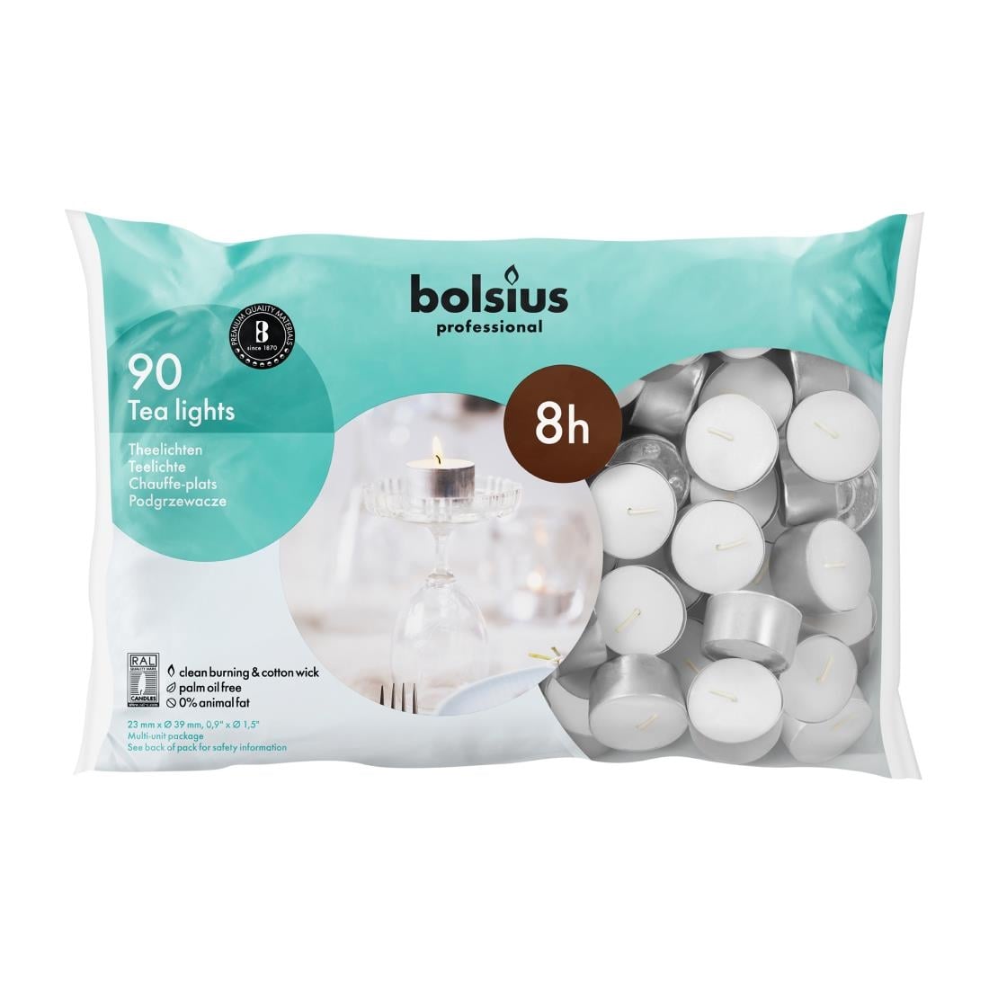 Bougies chauffe-plat professionnelles Bolsius 8 heures (lot de 90) — DJ759
