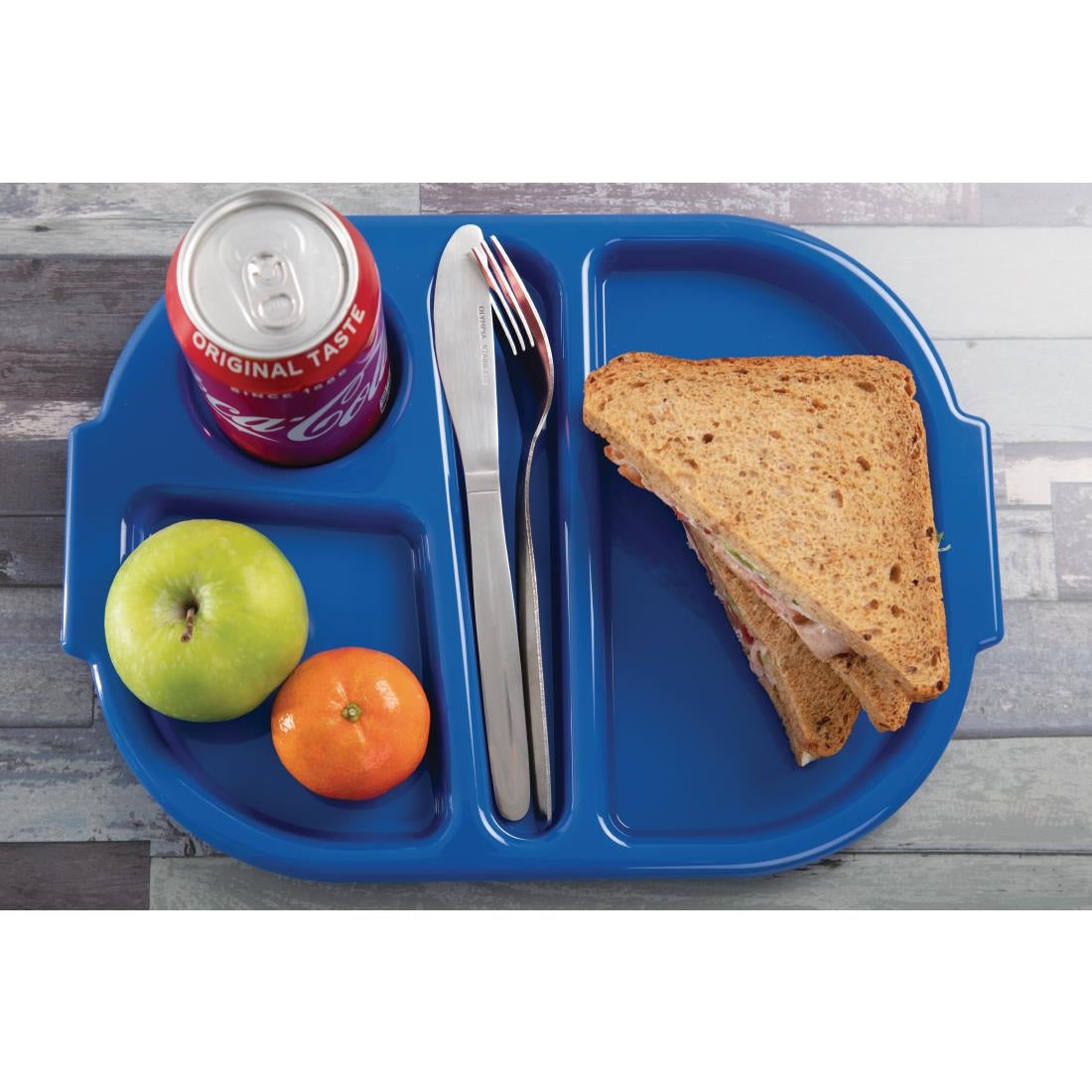 Petits plateaux repas à compartiments en polypropylène Olympia Kristallon bleus 321mm (lot de 10) — DL129