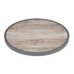 Plateau de table extérieur rond en verre trempé Bolero effet grain de bois bord gris 580mm — DL486