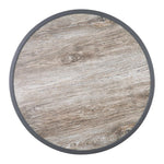 Plateau de table extérieur rond en verre trempé Bolero effet grain de bois bord gris 580mm — DL486