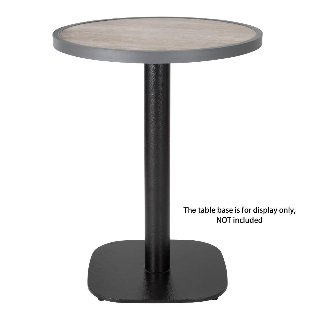 Plateau de table extérieur rond en verre trempé Bolero effet grain de bois bord gris 580mm — DL486