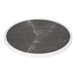 Plateau de table extérieur rond en verre trempé Bolero effet granit foncé bord blanc 580mm — DL487