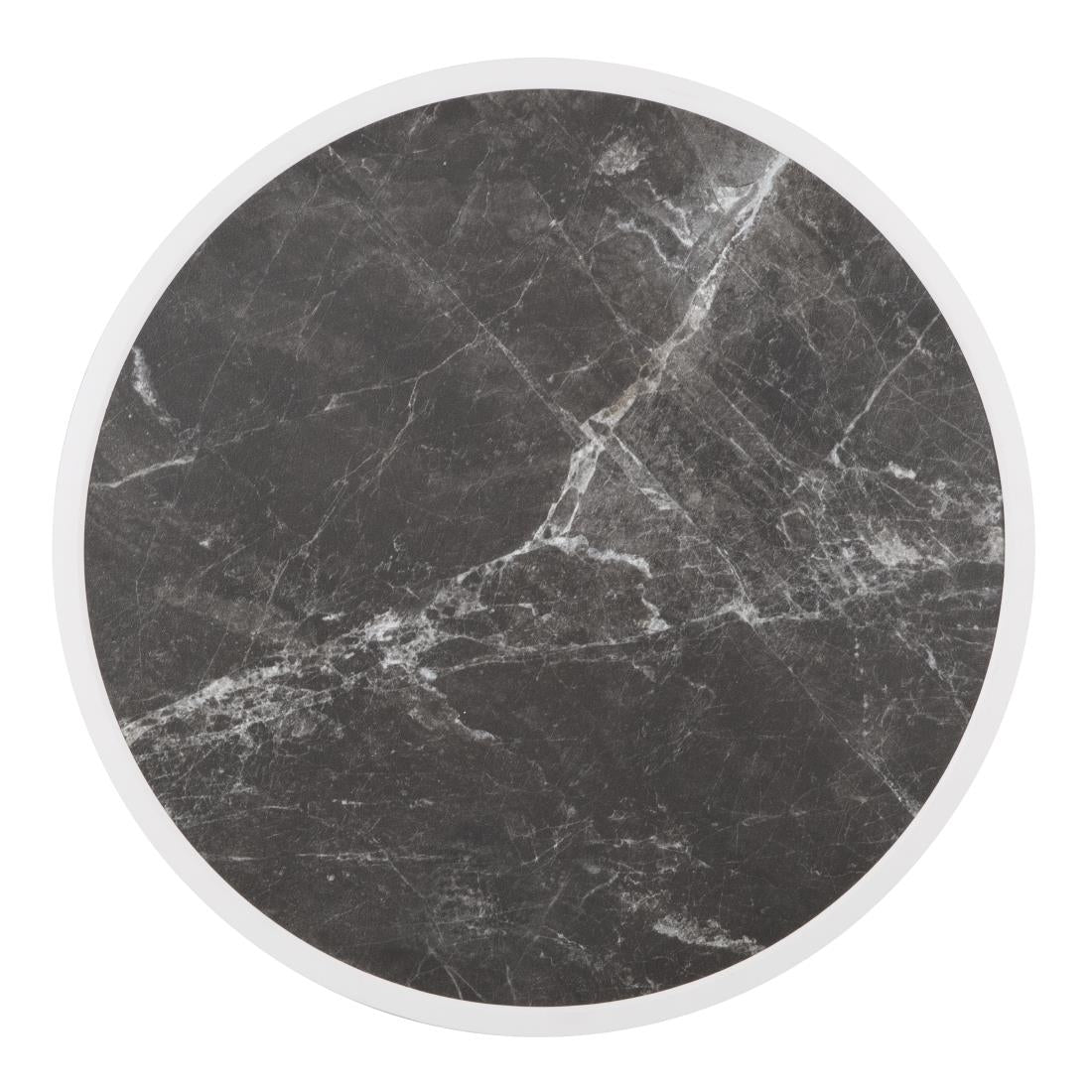 Plateau de table extérieur rond en verre trempé Bolero effet granit foncé bord blanc 580mm — DL487