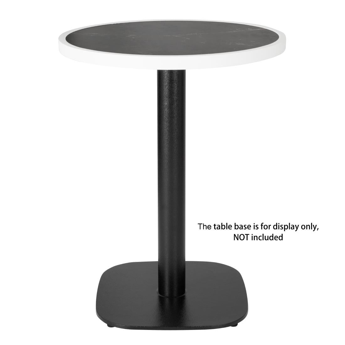 Plateau de table extérieur rond en verre trempé Bolero effet granit foncé bord blanc 580mm — DL487