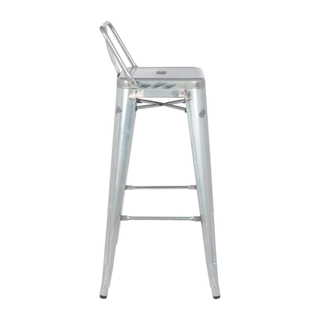 Tabouret haut en acier galvanisé avec dossier Bolero Bistro (lot de 4) — DL877