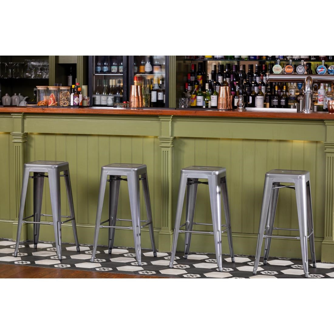 Tabourets hauts en acier galvanisé Bolero Bistro gris métalisé (lot de 4) — DM934