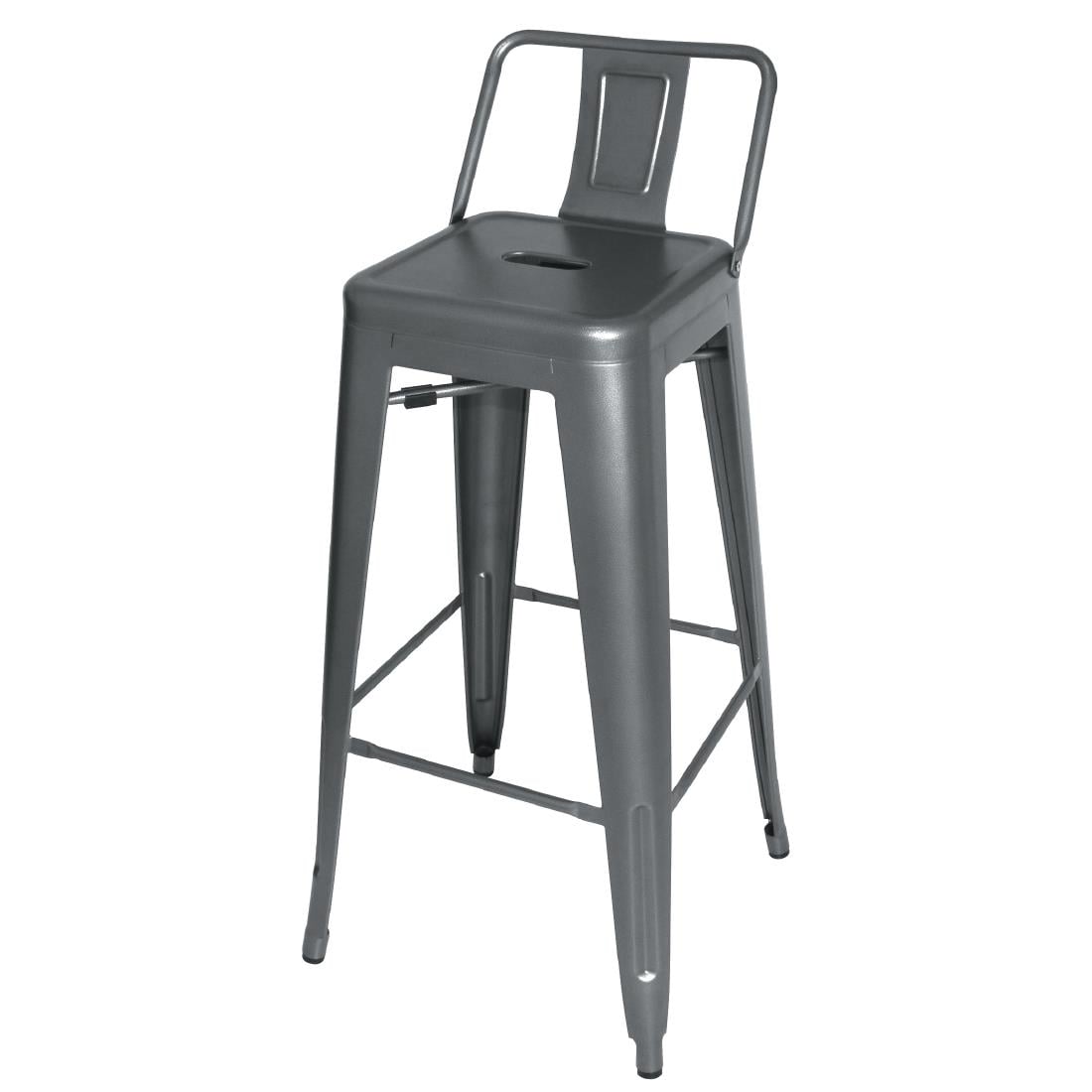 Tabourets hauts en acier gris métal avec dossier Bolero Bistro (lot de 4) — DM935