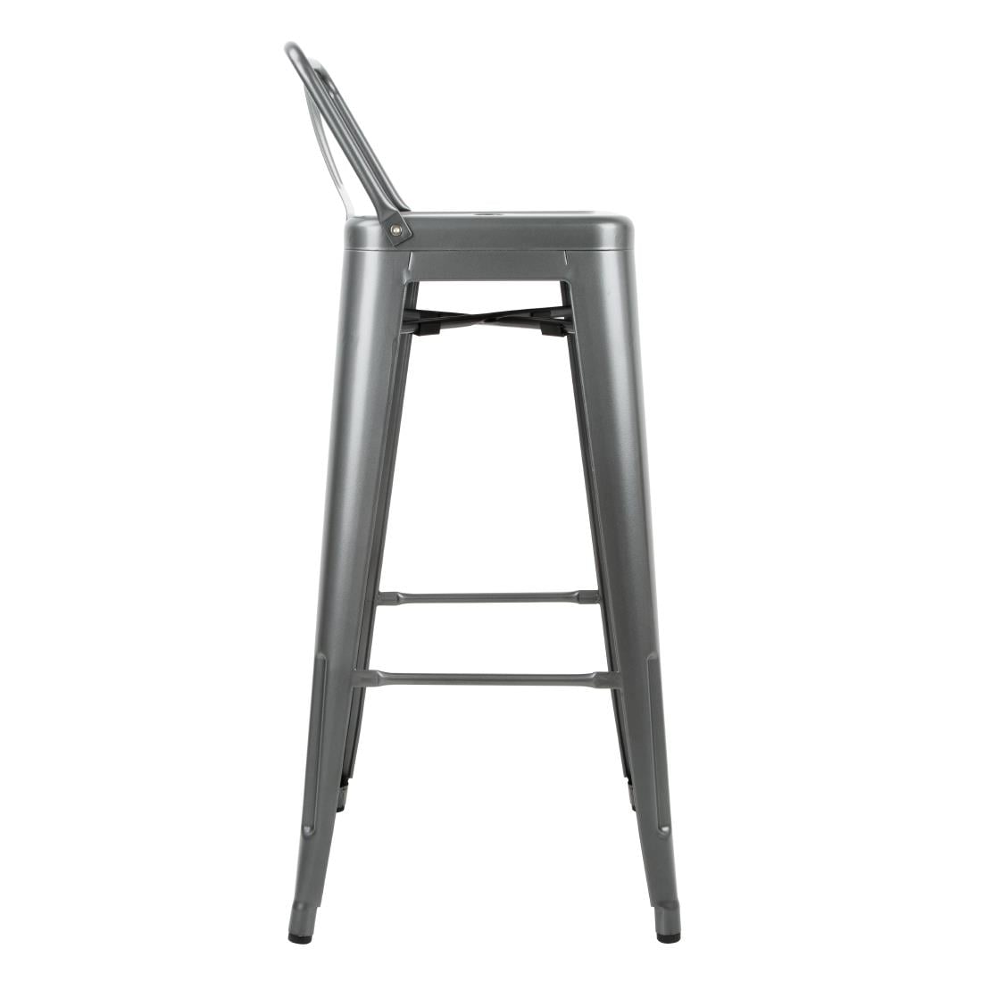 Tabourets hauts en acier gris métal avec dossier Bolero Bistro (lot de 4) — DM935
