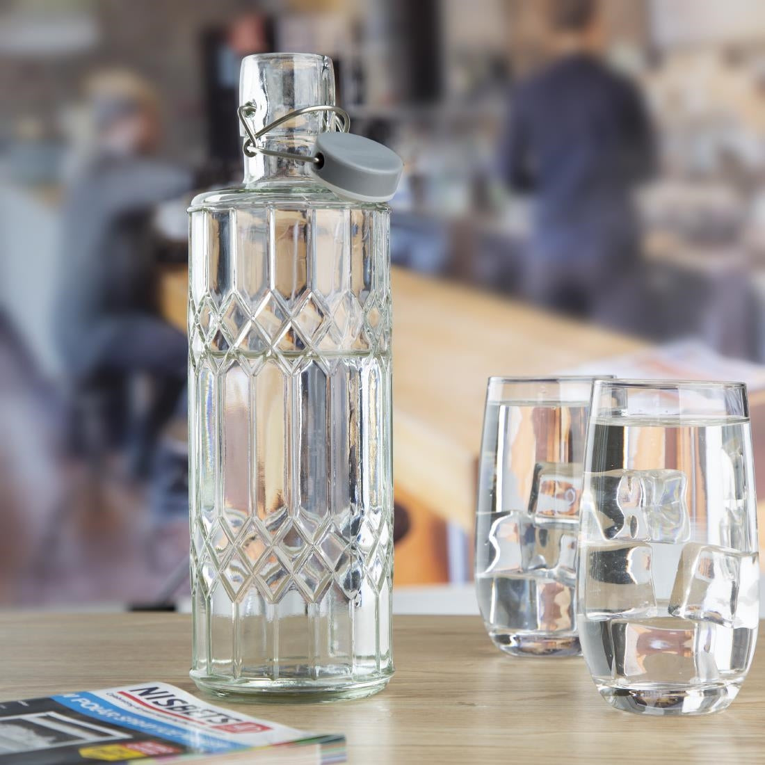 Bouteilles d'eau en verre avec bouchon Olympia Geo 1L (lot de 6) — DN816