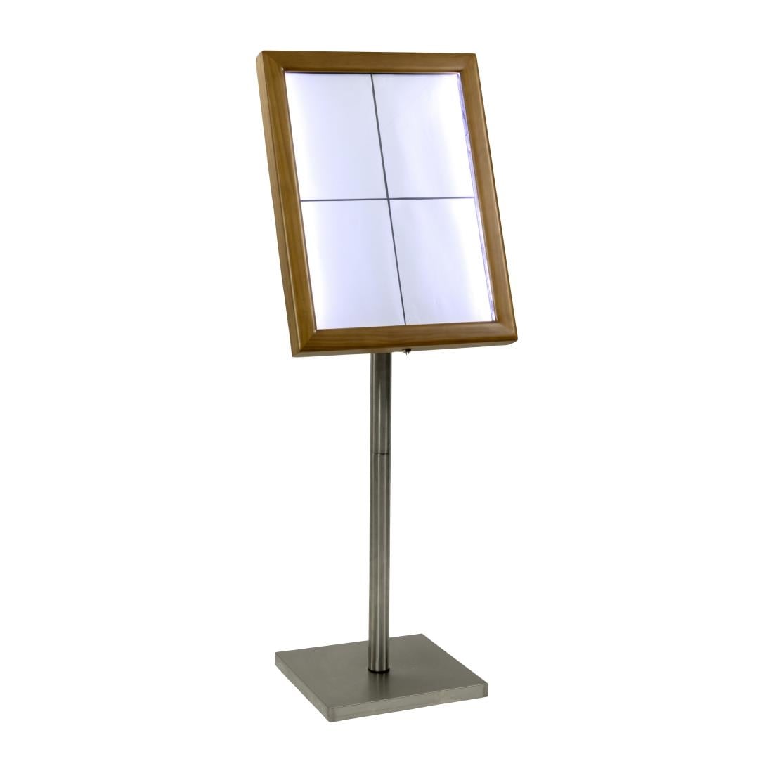 Porte-menu à LED blanches en teck Securit 4xA4 avec poteau et socle — DP529
