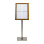Porte-menu à LED blanches en teck Securit 4xA4 avec poteau et socle — DP529