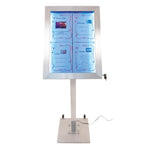 Porte-menu à LED couleurs en inox Securit 4xA4 avec poteau et socle — DP704
