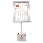 Porte-menu à LED couleurs en inox Securit 4xA4 avec poteau et socle — DP704
