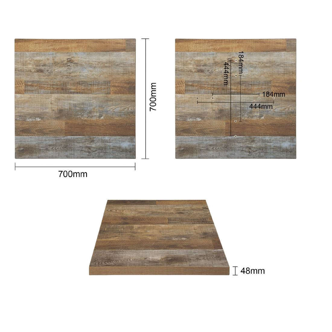 Plateau de table carré Bolero effet bois vieilli - 70 cm — DR823