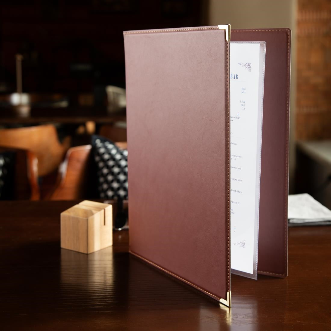 Protège-menus en simili cuir Olympia A4 bordeaux — E222