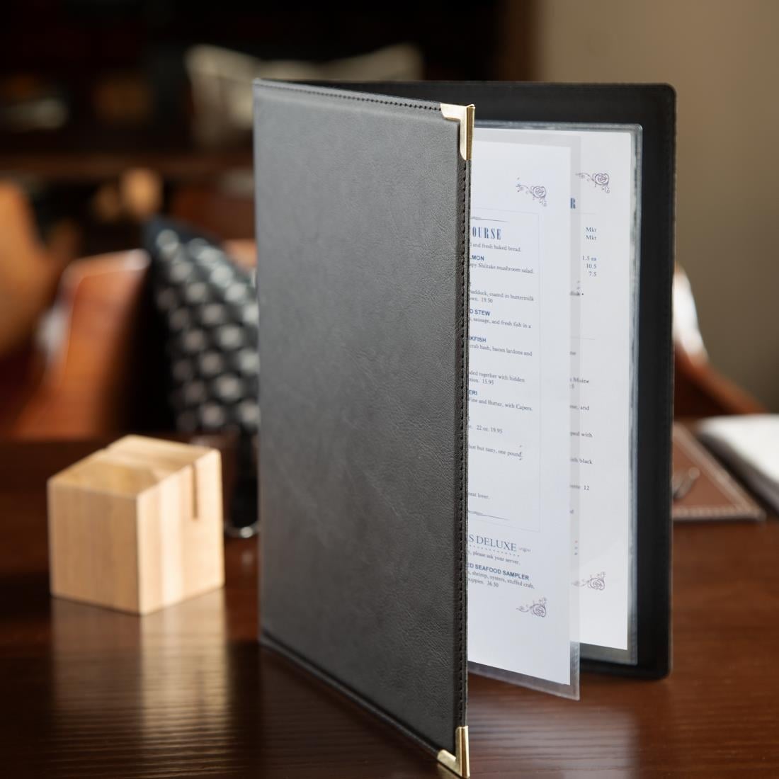 Protège-menus en simili cuir Olympia A5 noir — E223