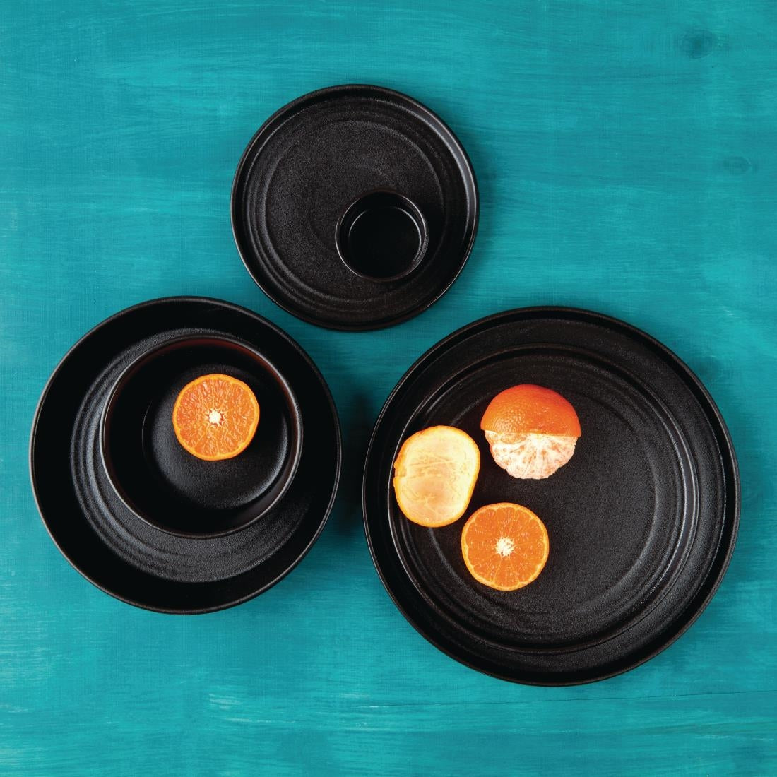 Bols plats ronds texturés Olympia Cavolo noirs 143mm (lot de 6) — FD906