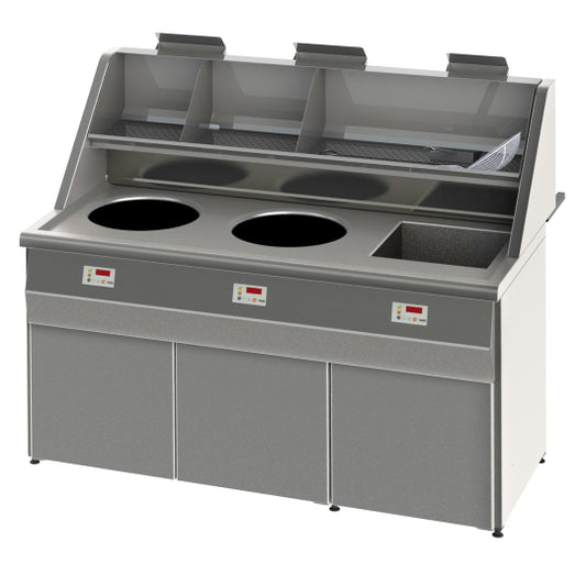 Friteuse gaz - Type Santana -2 cuves rondes et 1 cuve carrée avec aspiration